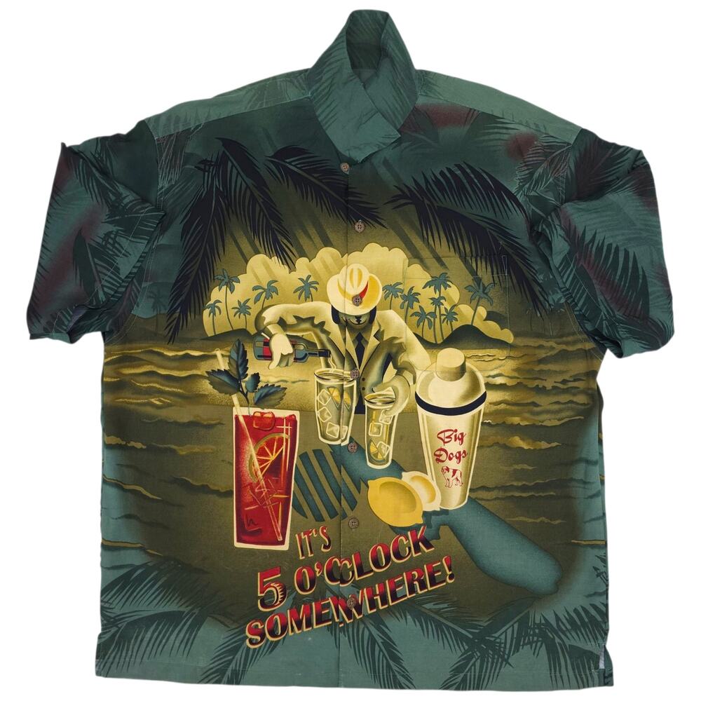 Big Dogs Shirt Mens Large Button Up Hawaiian 5 O'Clock Somewhere Cocktails
